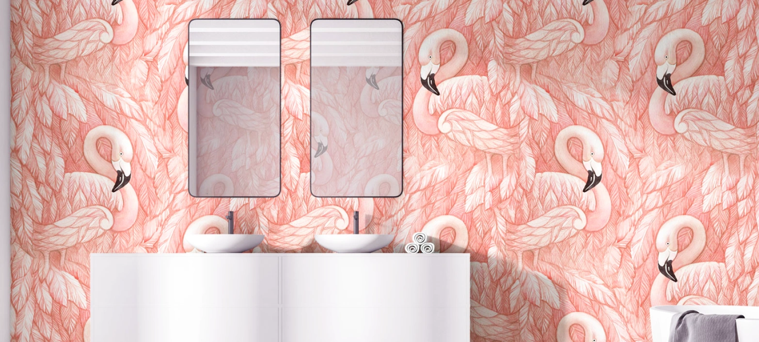 Flamingos pink pattern at bathroom area